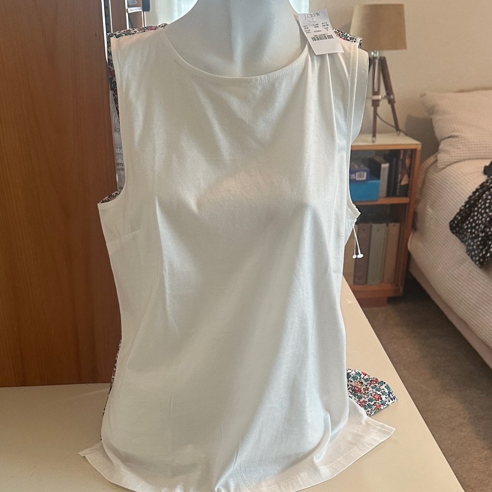 J. Crew White & Floral Sleeveless Top